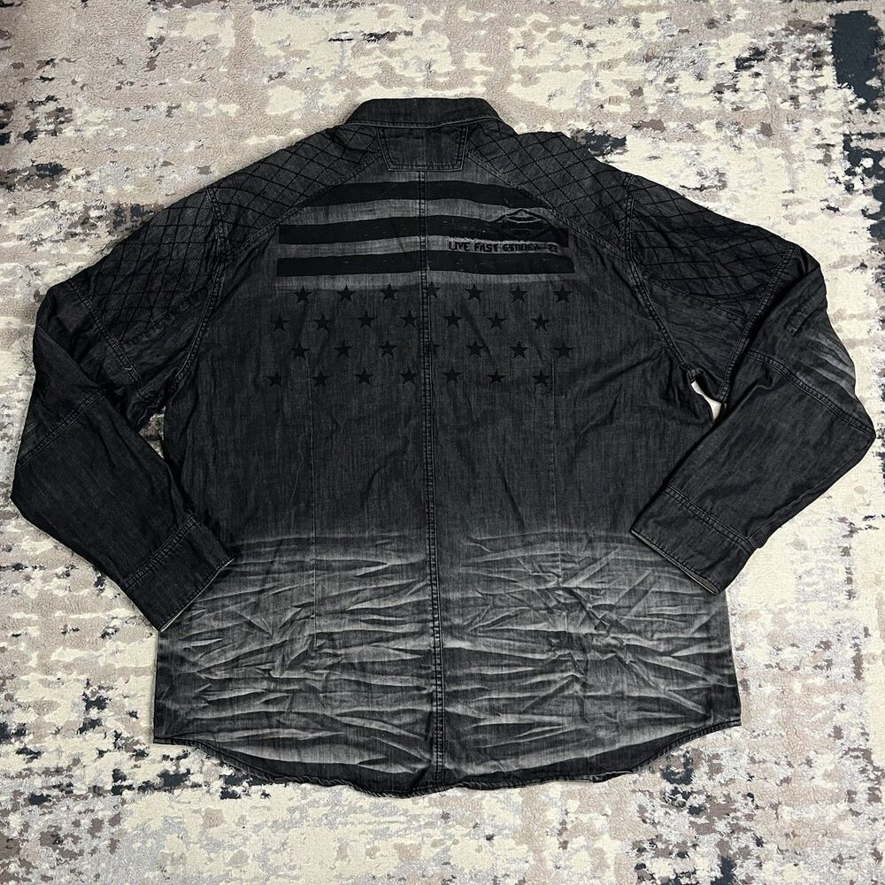 Affliction Live Fast A73 Button Up Shirt Mens 3XL Distressed Diamond Stitch Y2K - Picture 5 of 15